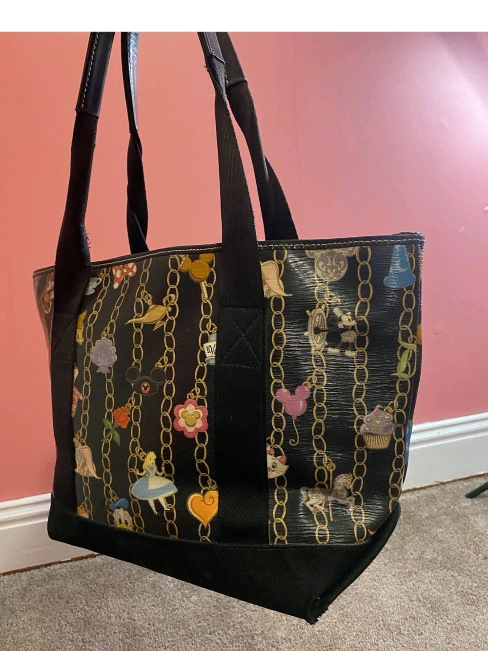 Dooney & Bourke Black Tote with Colorful Charm Chain Print - Picture 3 of 7